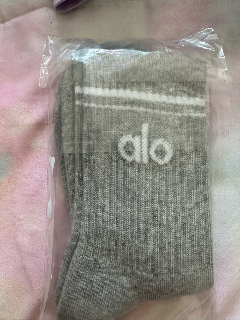 ALO Yoga Grey Ribbed Athletic Crew Socks with White Logo